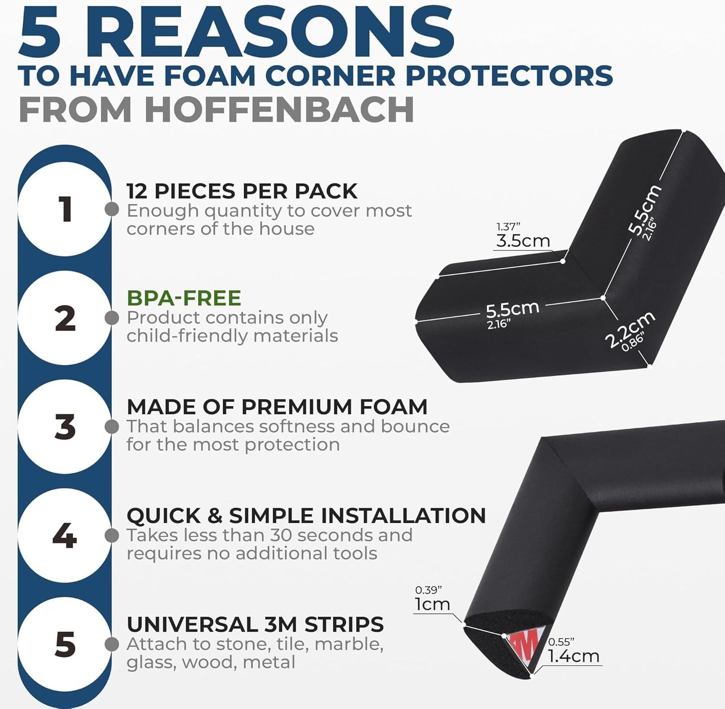 HOFFENBACH Baby Corner Protectors 12‑Pack – Child Safety Table Corner Guards / Edge Protectors