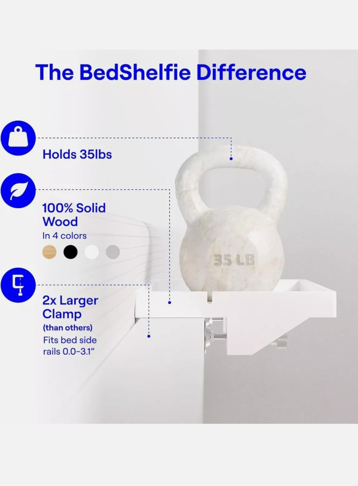 BedShelfie Bedside Shelf for Bunk & Loft Beds – Clamp-On Floating Nightstand