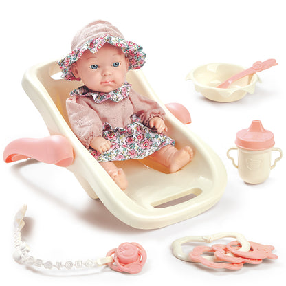 Baby Doll Toy High Chair Set | Cradle, Bath Tub & Pushchair | Role Play Gift for Kids