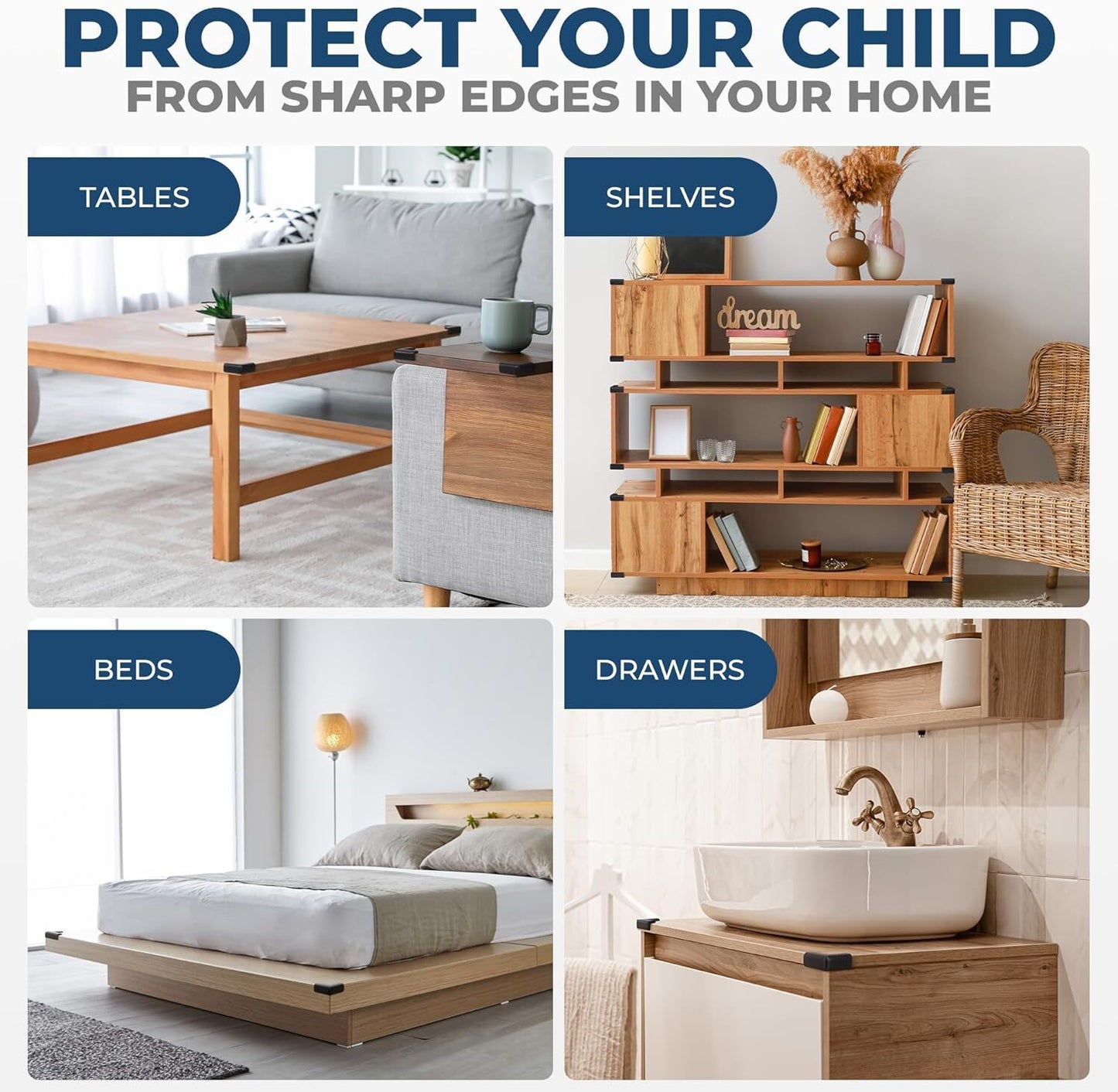 HOFFENBACH Baby Corner Protectors 12‑Pack – Child Safety Table Corner Guards / Edge Protectors