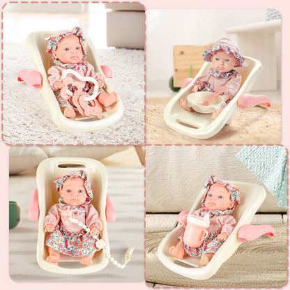 Baby Doll Toy High Chair Set | Cradle, Bath Tub & Pushchair | Role Play Gift for Kids