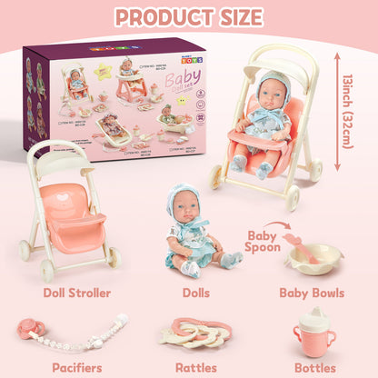 Baby Doll Toy High Chair Set | Cradle, Bath Tub & Pushchair | Role Play Gift for Kids