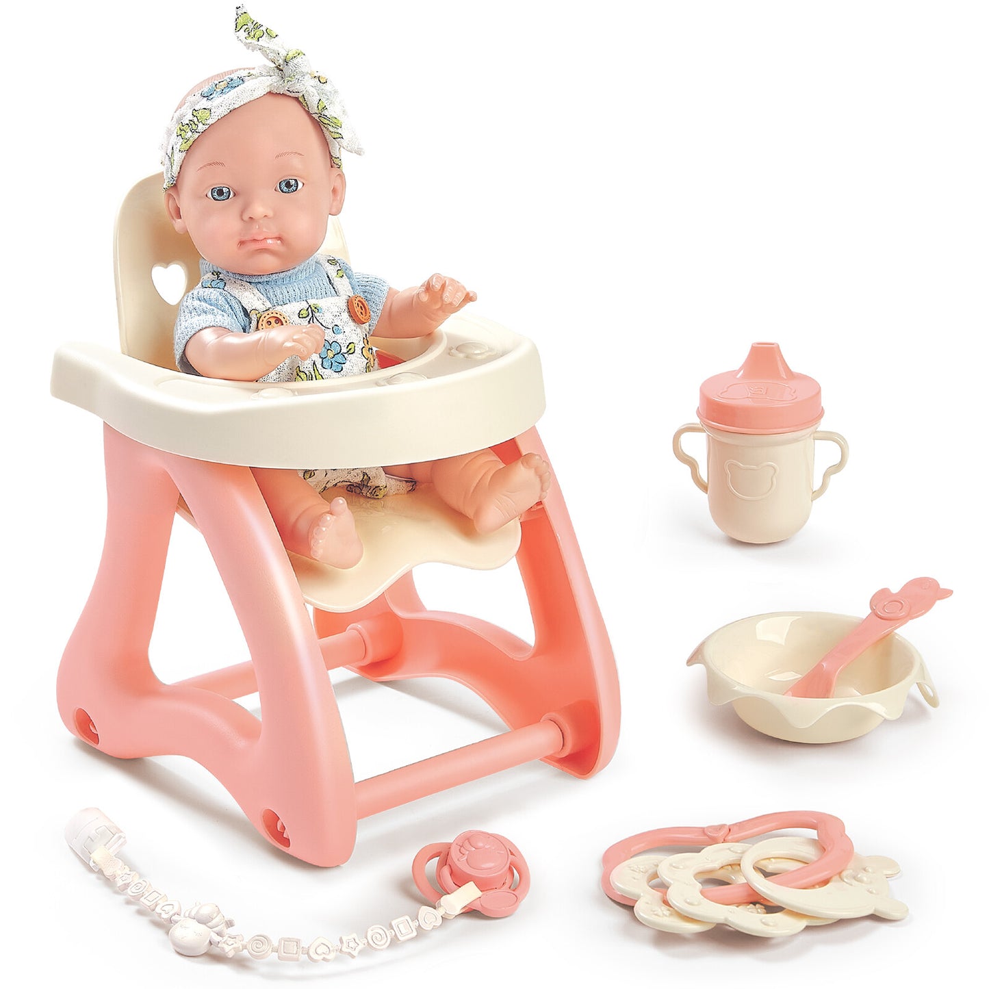 Baby Doll Toy High Chair Set | Cradle, Bath Tub & Pushchair | Role Play Gift for Kids