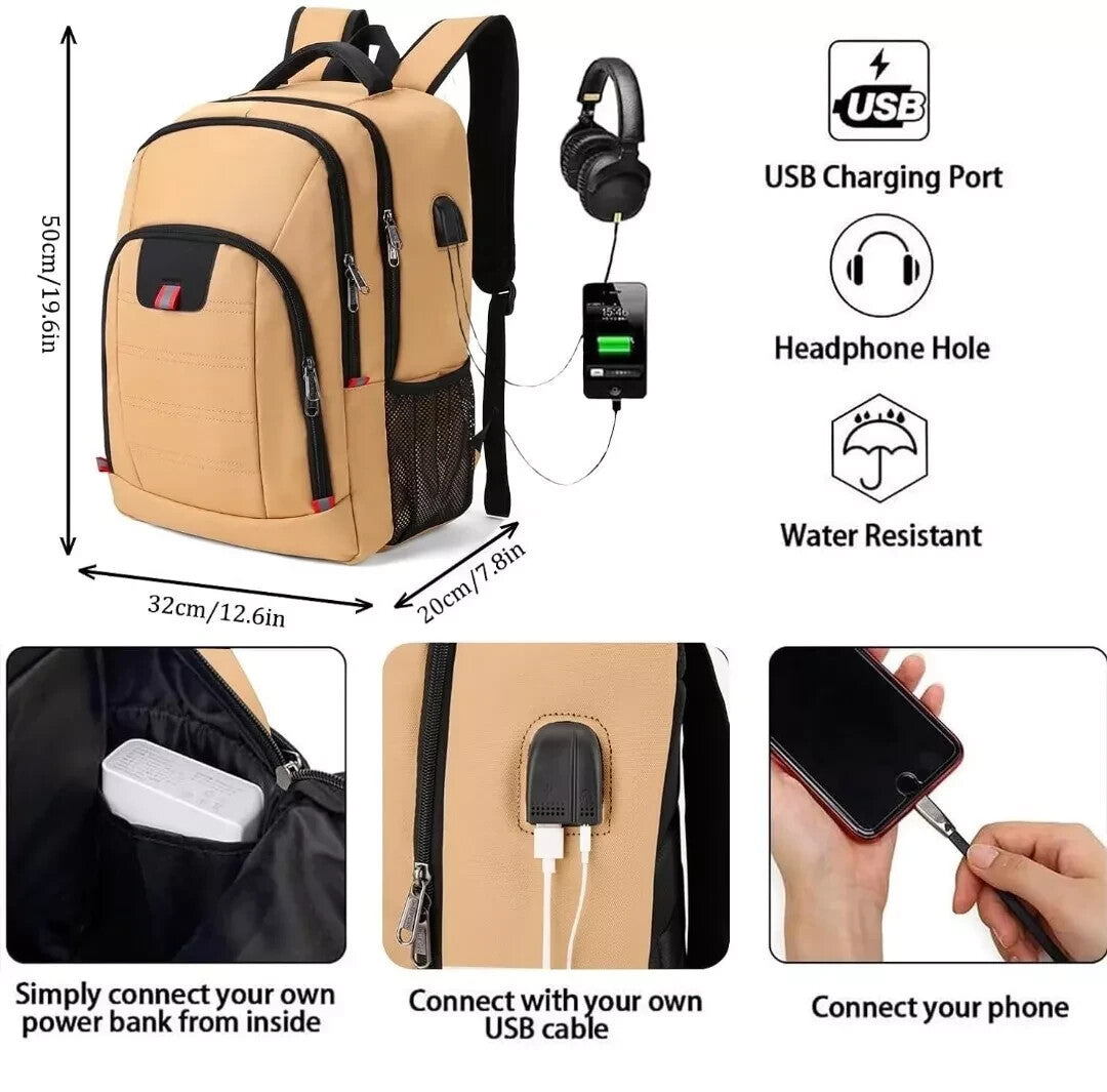 Della Gao Extra Large Laptop Backpack | 45L Anti-Theft | USB Charging Port | Fits 17.3" | Business & Travel