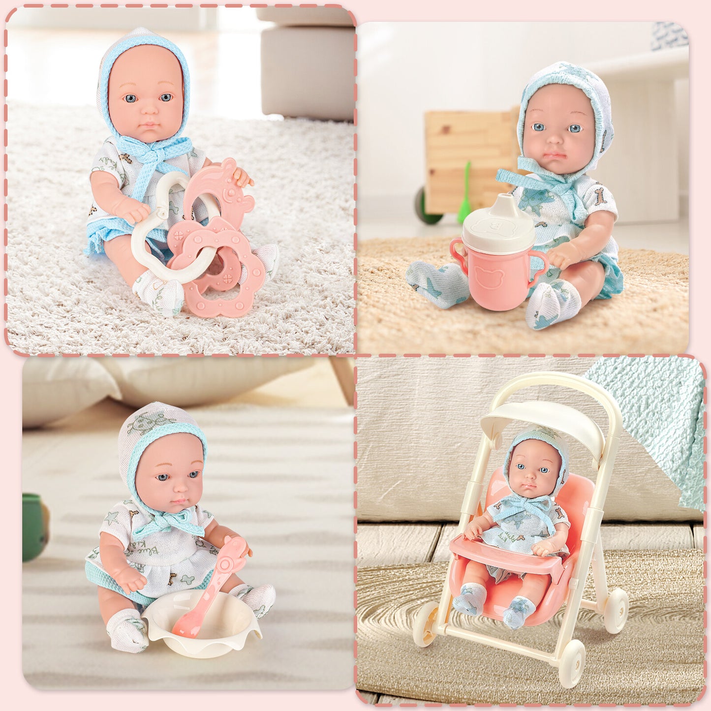 Baby Doll Toy High Chair Set | Cradle, Bath Tub & Pushchair | Role Play Gift for Kids