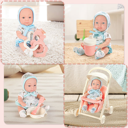 Baby Doll Toy High Chair Set | Cradle, Bath Tub & Pushchair | Role Play Gift for Kids