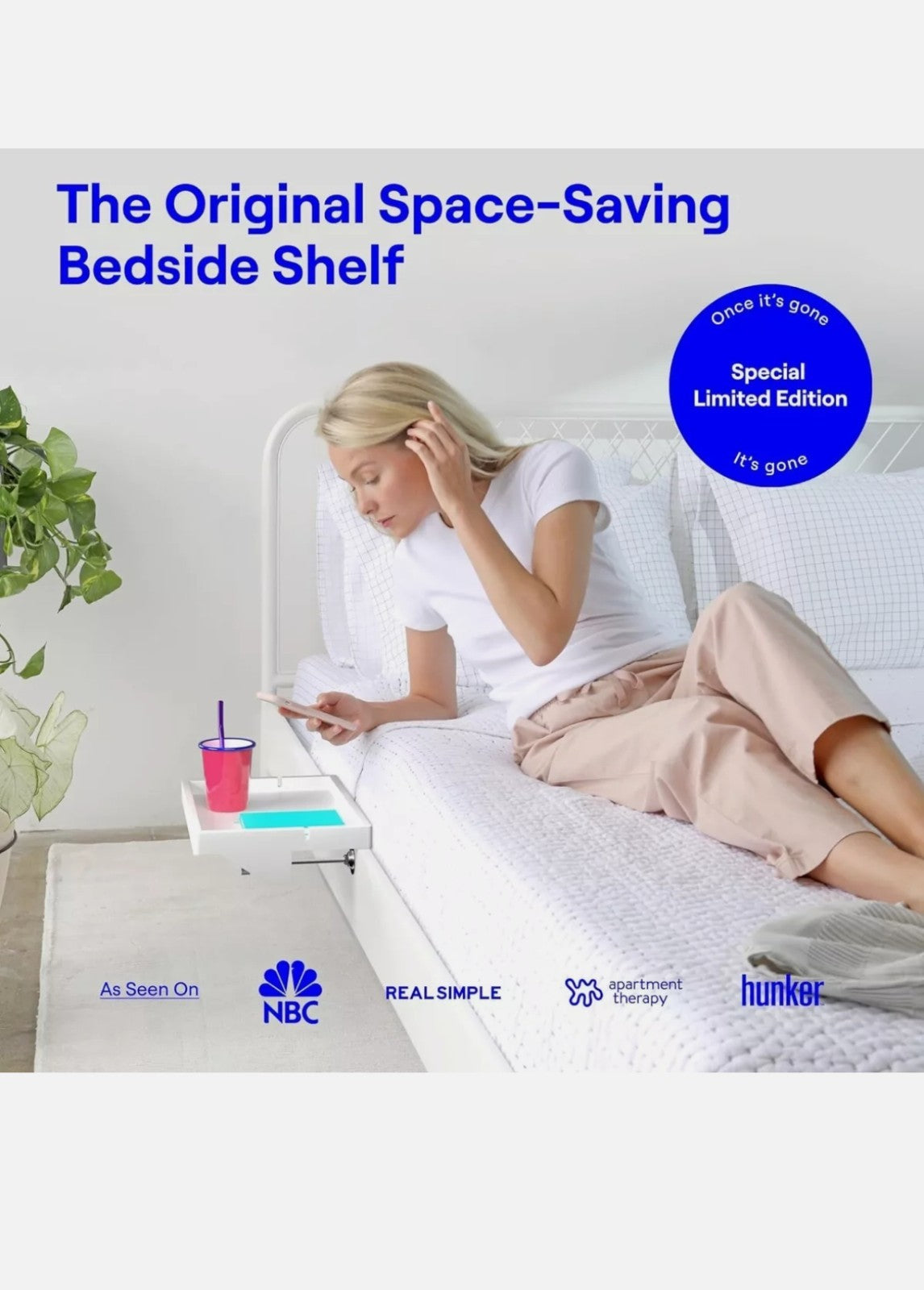 BedShelfie Bedside Shelf for Bunk & Loft Beds – Clamp-On Floating Nightstand