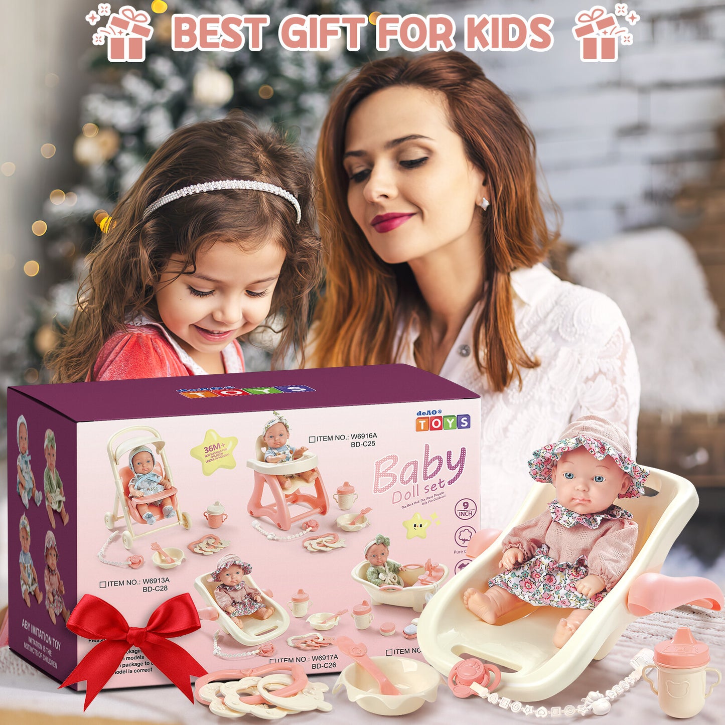 Baby Doll Toy High Chair Set | Cradle, Bath Tub & Pushchair | Role Play Gift for Kids