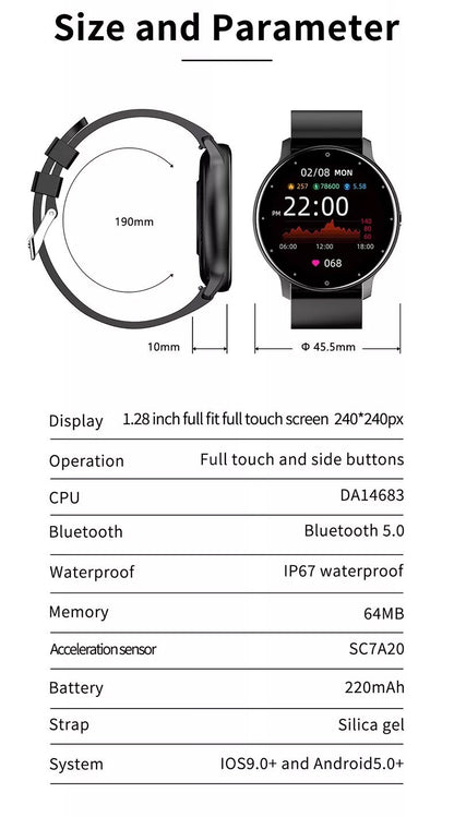 Smart Watch Fitness Tracker for iOS & Android – Heart Rate & Blood Pressure Monitor