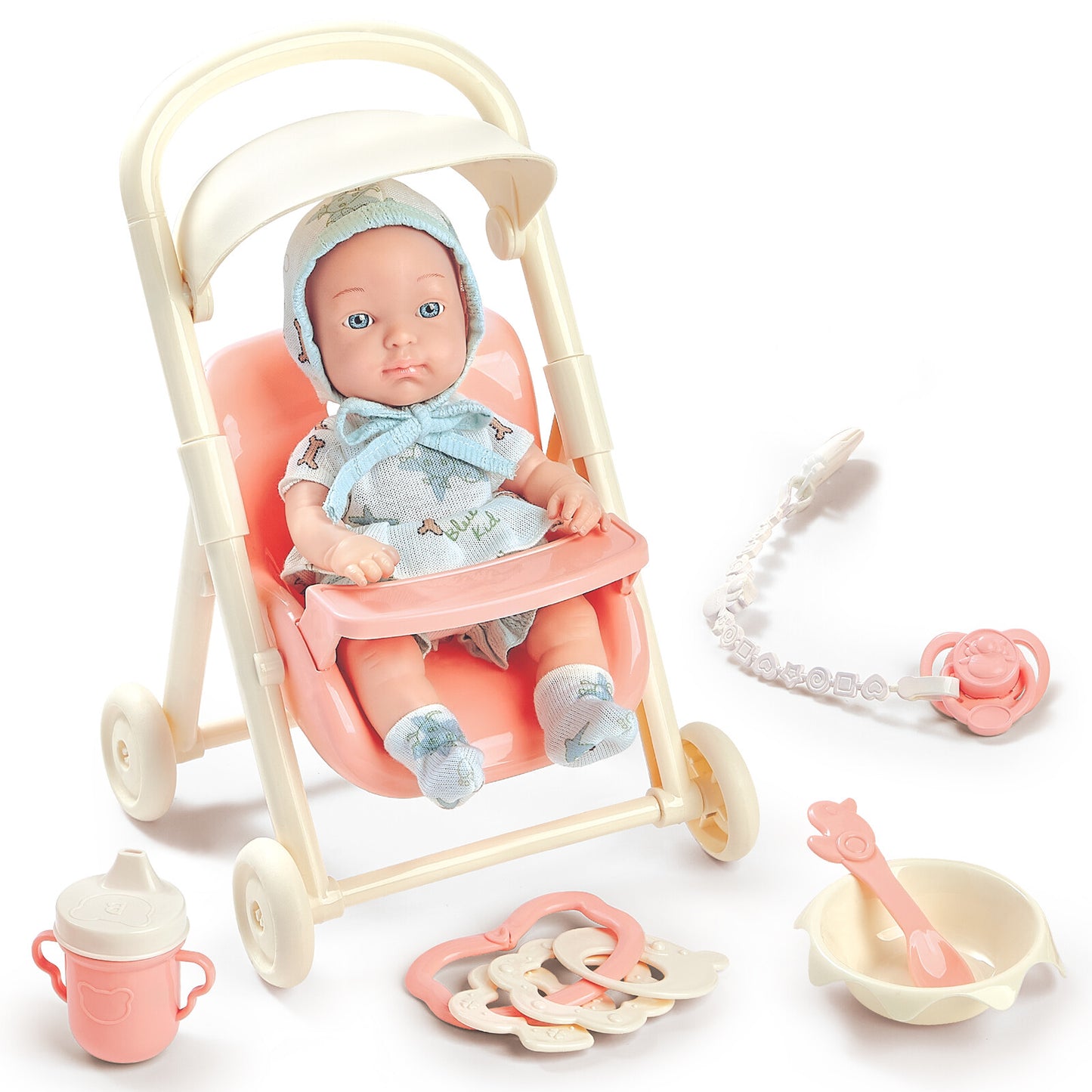 Baby Doll Toy High Chair Set | Cradle, Bath Tub & Pushchair | Role Play Gift for Kids