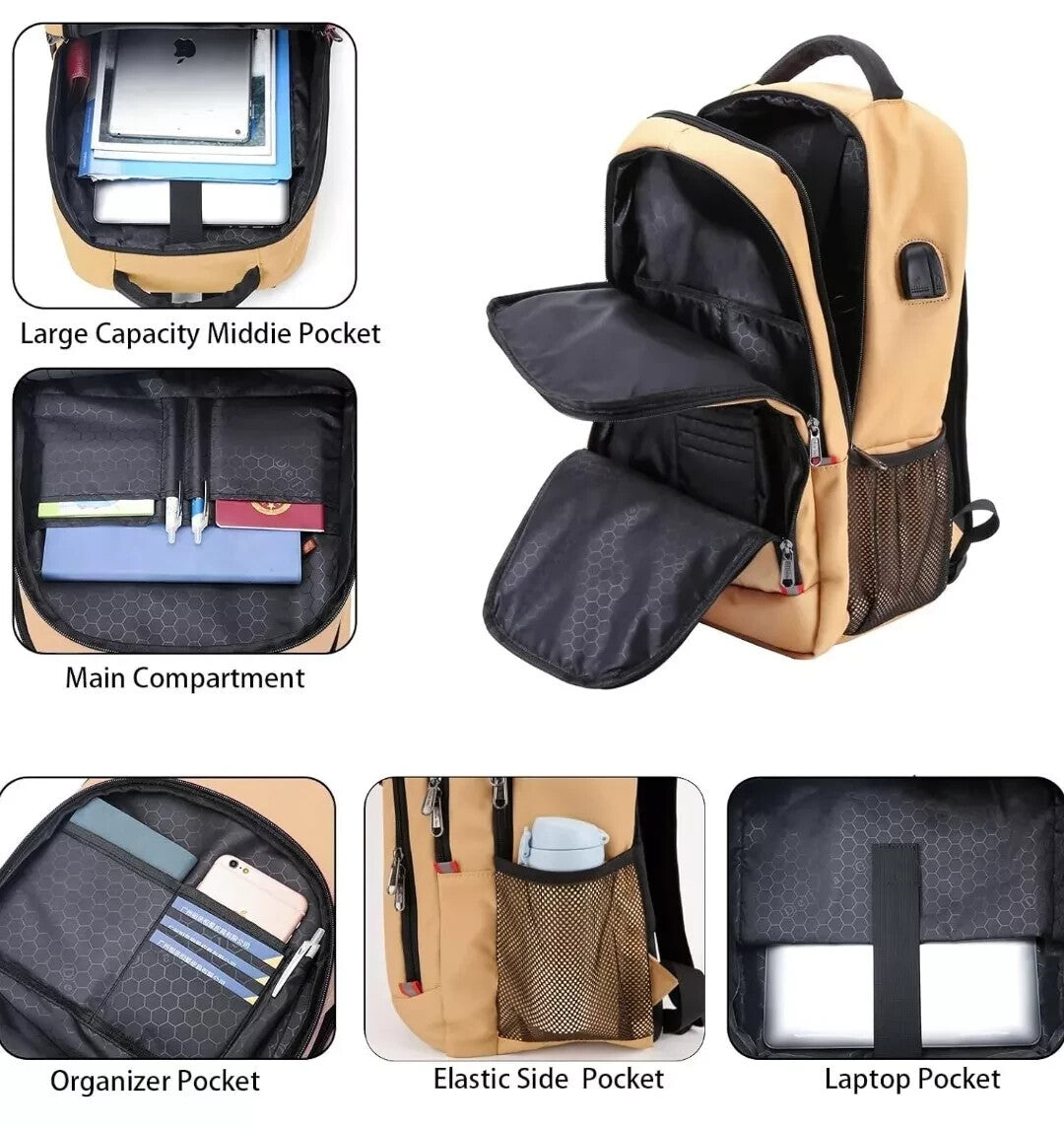 Della Gao Extra Large Laptop Backpack | 45L Anti-Theft | USB Charging Port | Fits 17.3" | Business & Travel