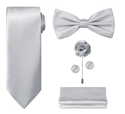 TIE G 5‑Piece Tie Set in Gift Box – Solid Colour Necktie Set (White or Black) – A Silver
