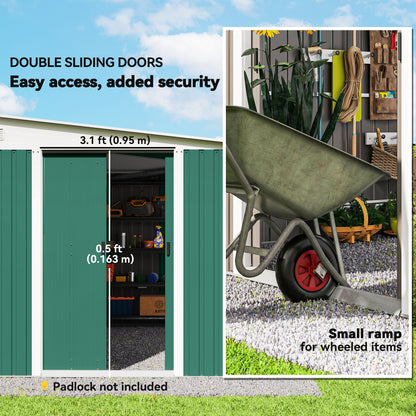 Outsunny 11.3 x 9.2ft Metal Garden Storage Shed | Green Tool & Bike Store