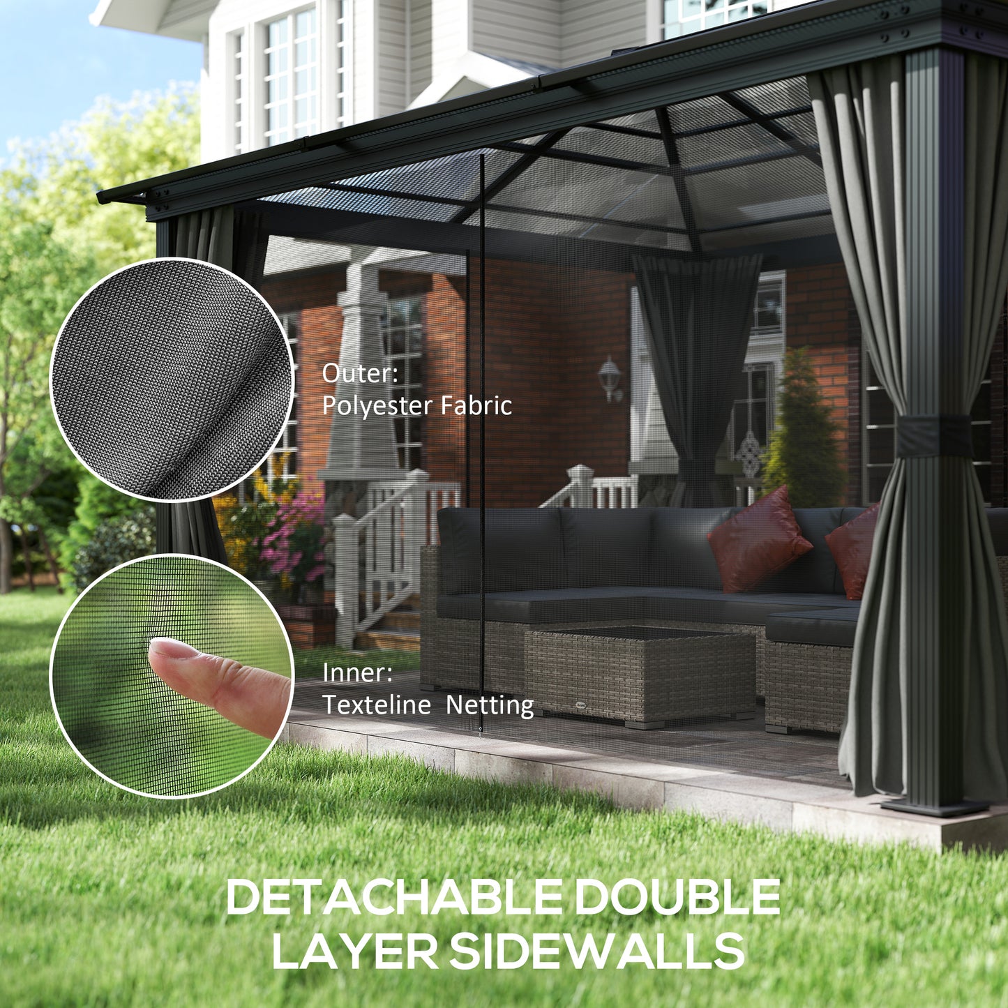Outsunny 3.6 x 4m Hardtop Gazebo | Polycarbonate Roof, Curtains & Netting