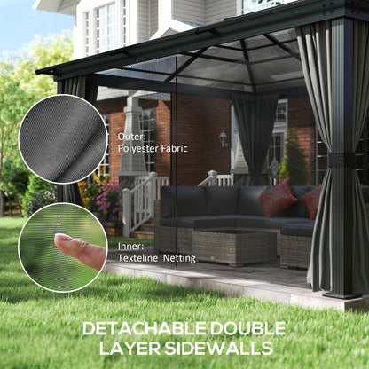 Outsunny 3.6 x 4m Hardtop Gazebo | Polycarbonate Roof, Curtains & Netting