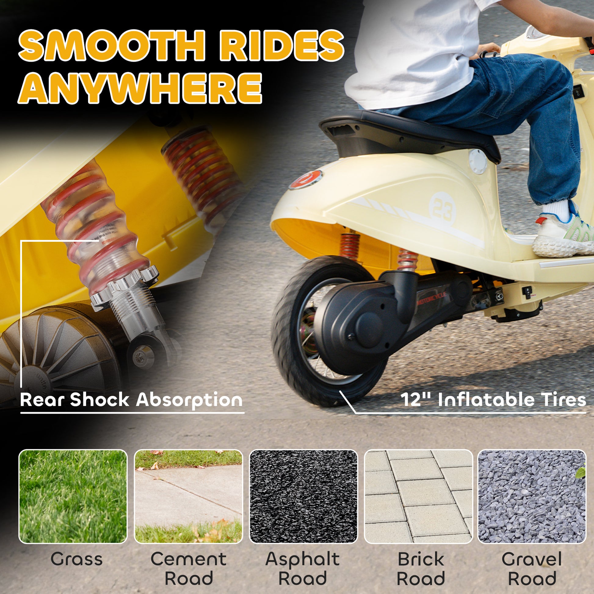 AIYAPLAY 24V kids electric motorbike in beige - product view 6