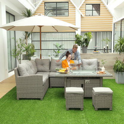Outsunny eight-seater rattan corner sofa set with fire pit - product view 2