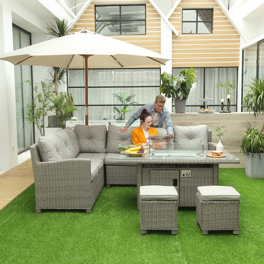 Outsunny eight-seater rattan corner sofa set with fire pit - product view 2