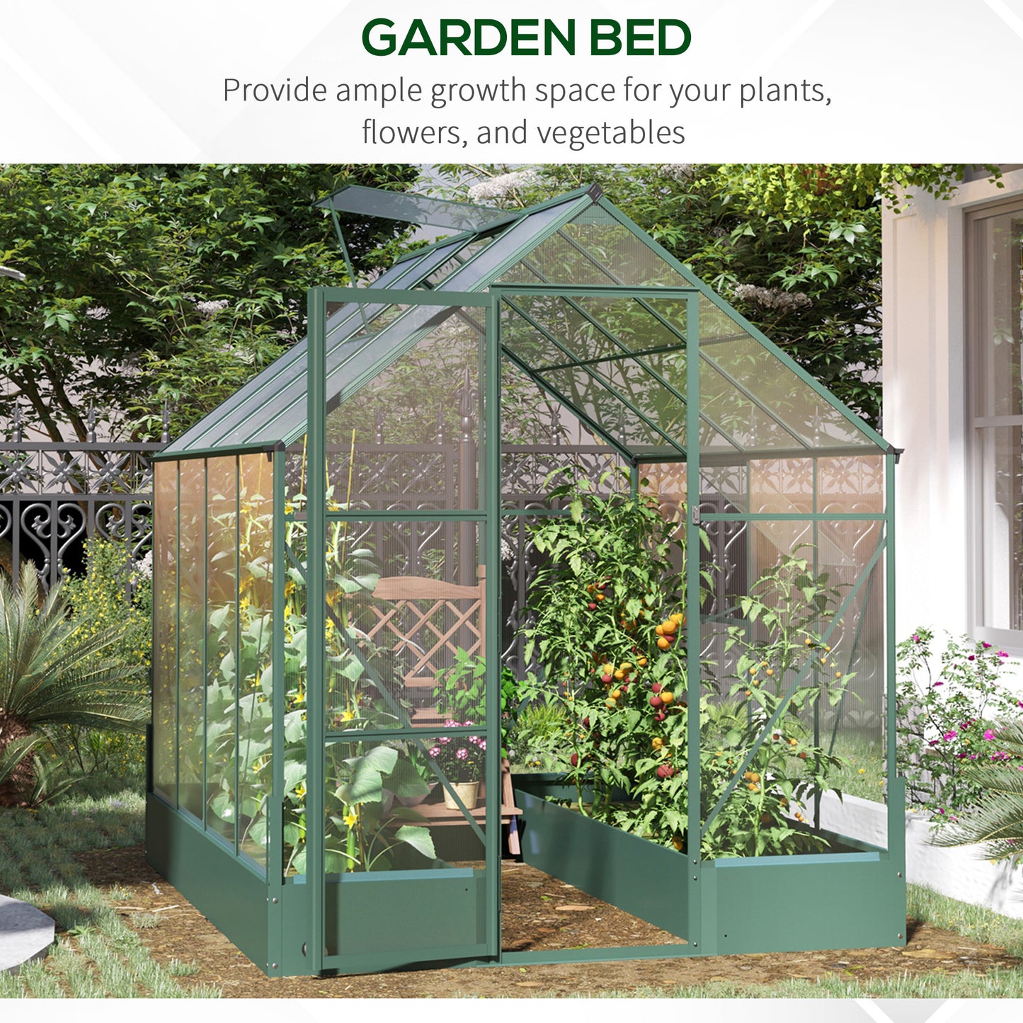 Outsunny six by eight foot polycarbonate walk-in greenhouse - product view 9