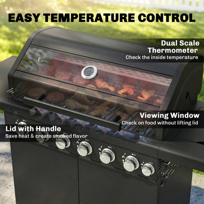 Outsunny six plus one burner gas barbecue grill in black - product view 6