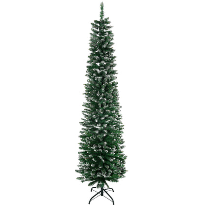 HOMCOM 6FT Artificial Snow Dipped Christmas Tree Xmas Pencil Tree Holiday Home Indoor Decoration with Foldable Black Stand, Green