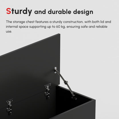 HOMCOM 113L Storage Chest, Storage Box with Flip-Top Lid and 2 Safety Hinges, Storage Trunk for Living Room, Entryway, 100 x 40 x 40 cm, Black
