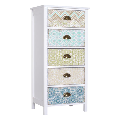 HOMCOM Chest of 5 Drawers Bedside Cabinet Side Storage Chest Entryway Living Room Bedroom Furniture Organizer Unit