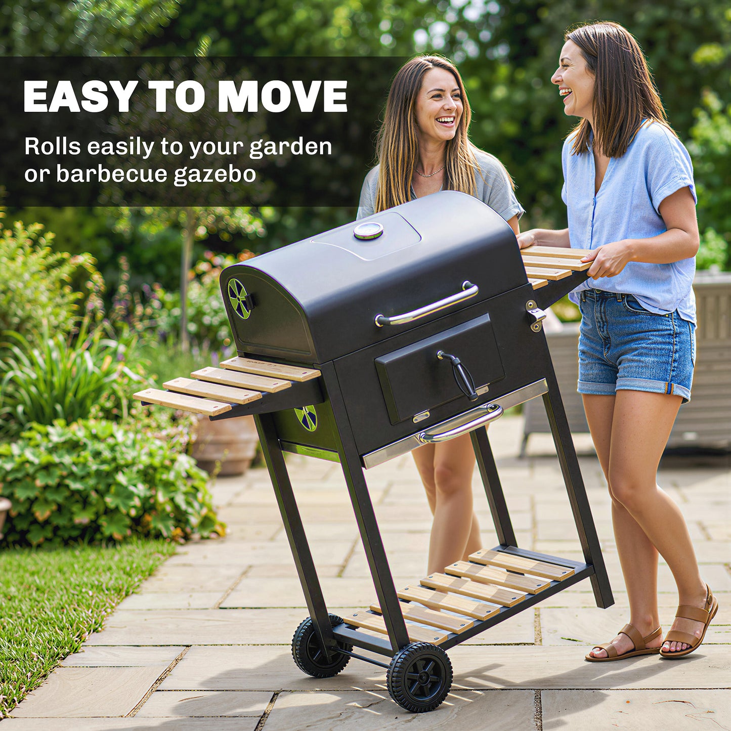 Outsunny Adjustable Charcoal BBQ Grill & Smoker with Warming Rack - Black
