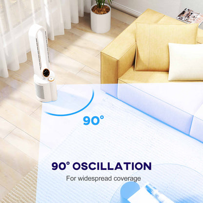 HOMCOM Bladeless Tower Fan with Humidifier & UV Sterilisation | 28dB, 12 Speeds, 90° Oscillation, 8H Timer — White