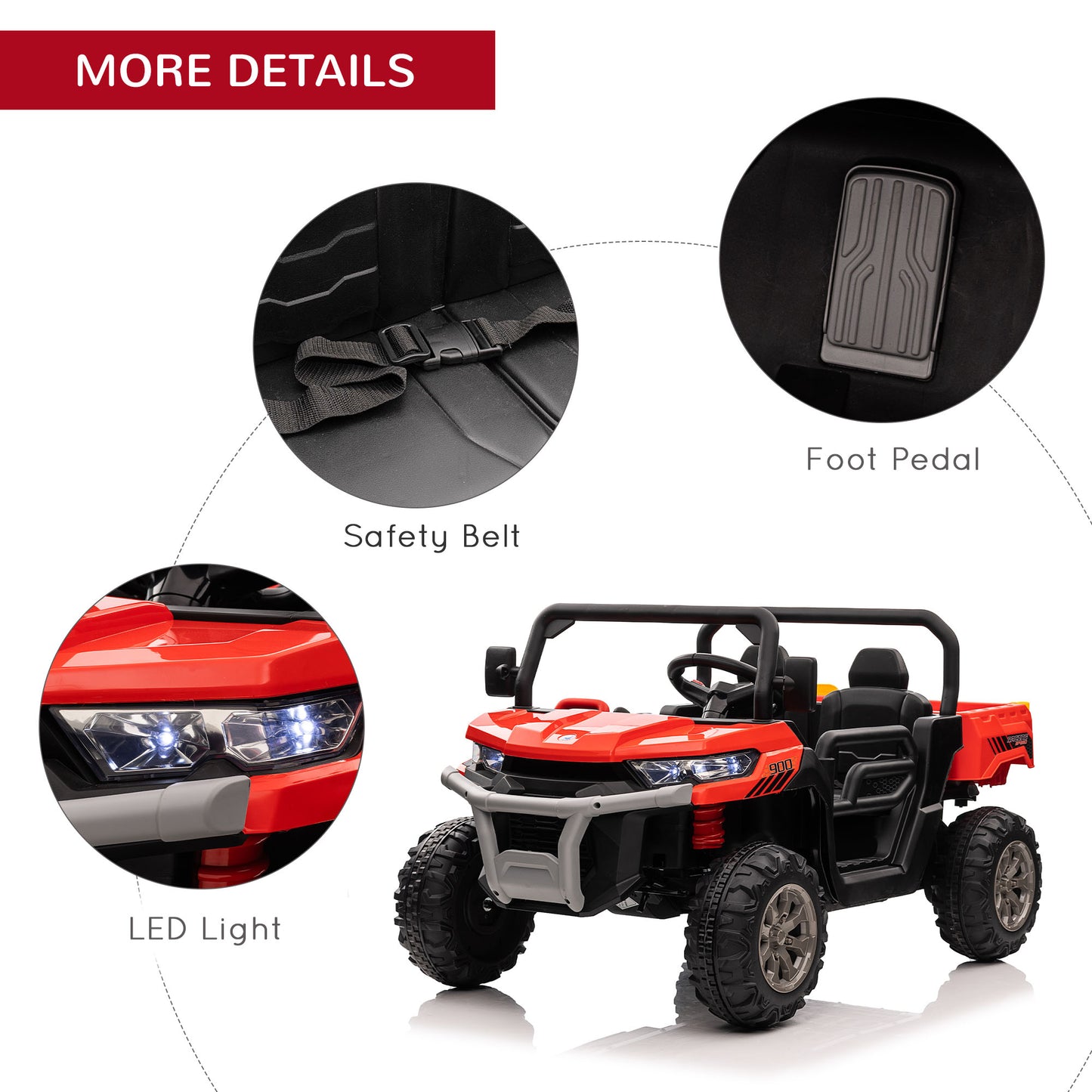 HOMCOM 12V two-seater kids ride-on car in red - product view 8