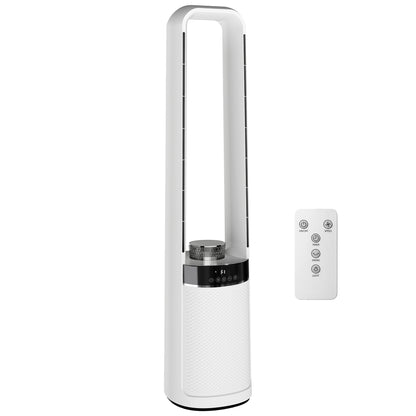 HOMCOM 93cm Bladeless Tower Fan with LED Mood Light | 36dB, 6m/s, 45° Oscillation, 12H Timer, Remote — White