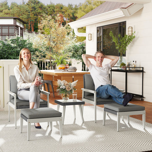 Outsunny 5-Piece Rattan Patio Set | Wood-Top Table