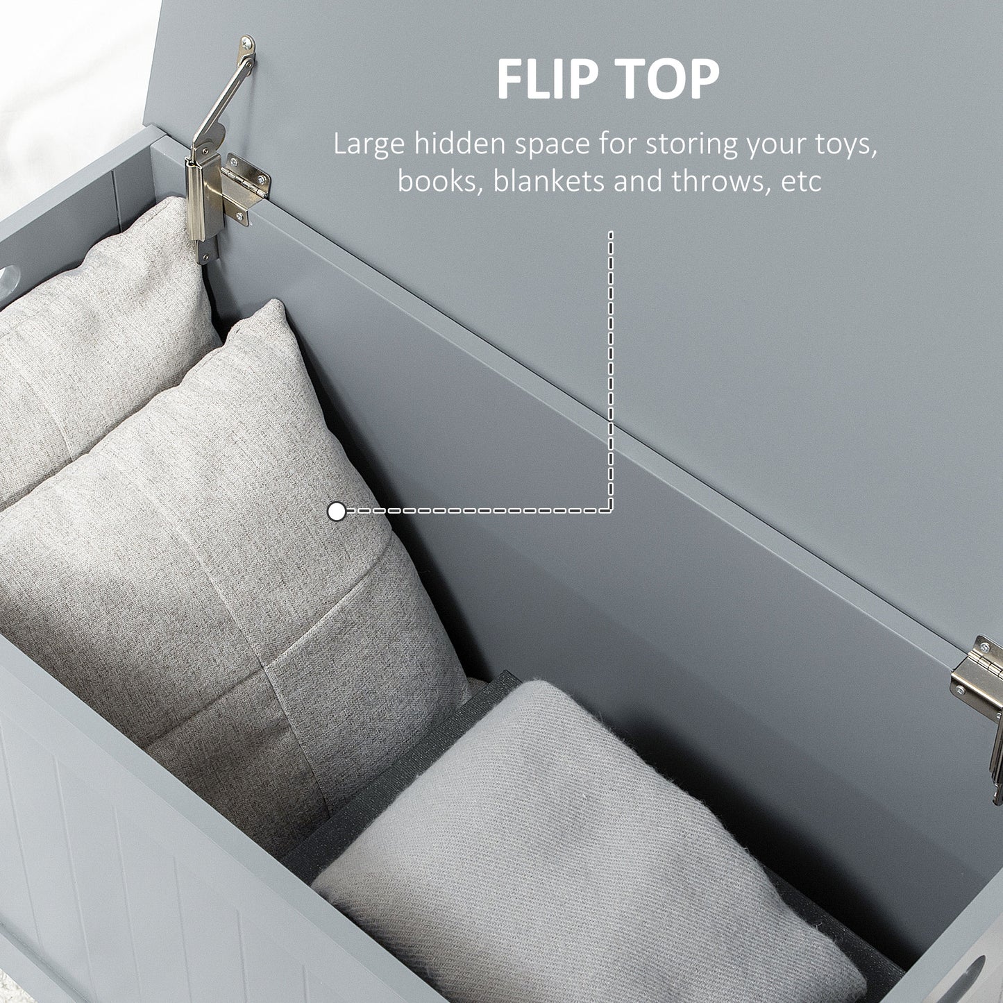 HOMCOM Grey Lift-Top Storage Chest | Toy Box & Blanket Storage Bench