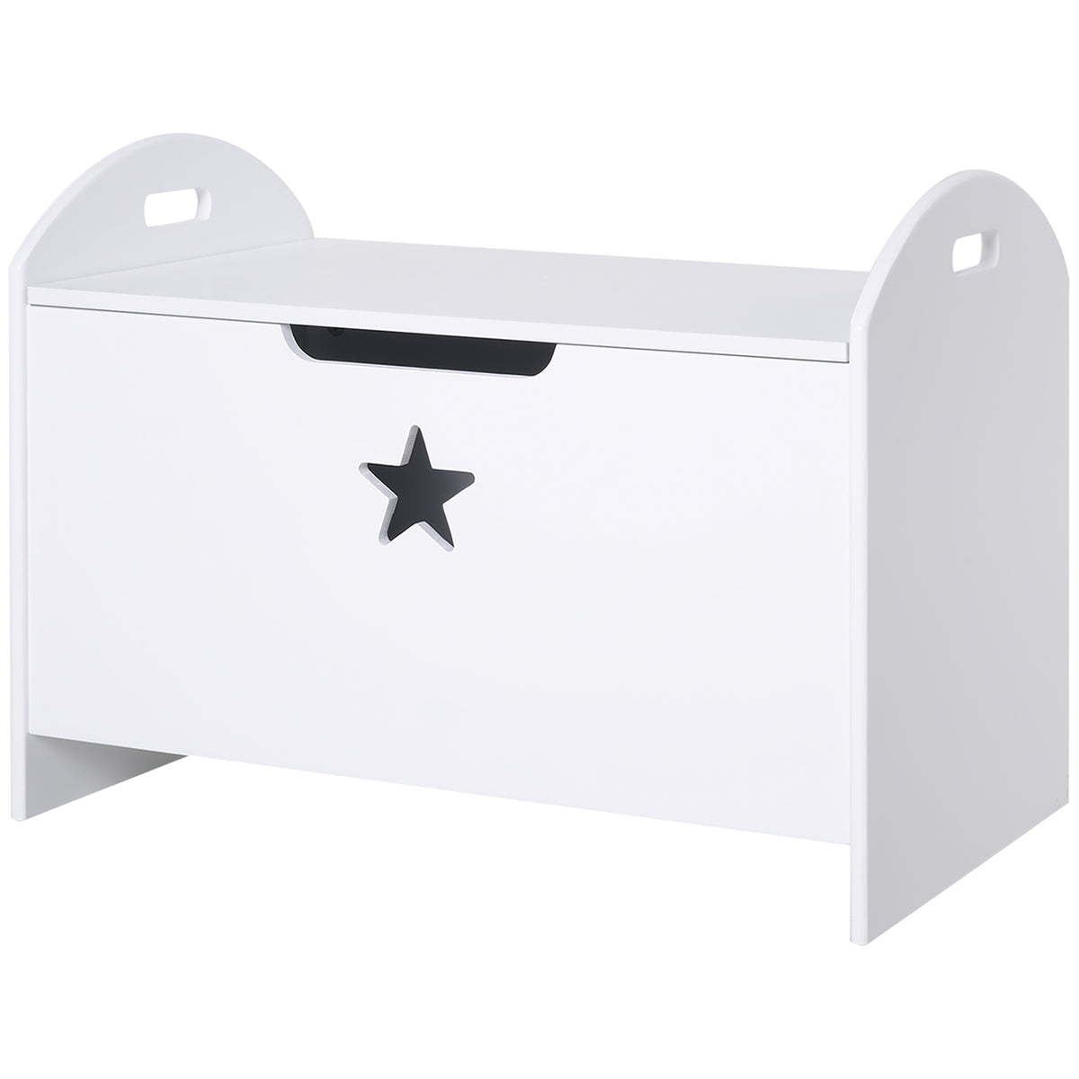 HOMCOM Kids Wooden Toy Box Organizer Children's Toy Storage with Lid Safety Hinge Side Handle Playroom Furniture White