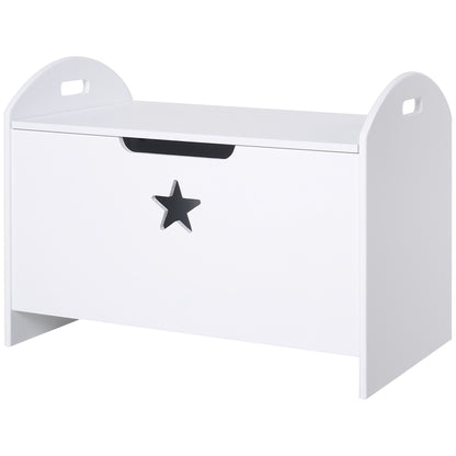 HOMCOM Kids Wooden Toy Box Organizer Children's Toy Storage with Lid Safety Hinge Side Handle Playroom Furniture White