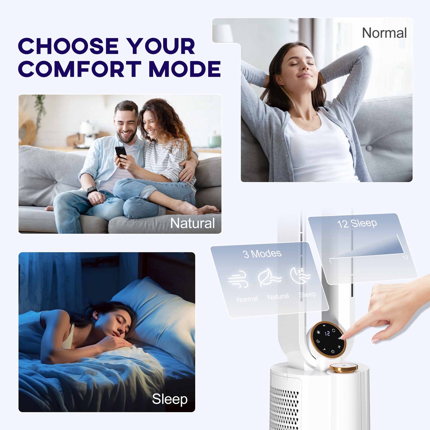 HOMCOM Bladeless Tower Fan with Humidifier & UV Sterilisation | 28dB, 12 Speeds, 90° Oscillation, 8H Timer — White