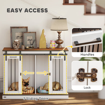 PawHut Dog Crate Furniture | Double Dog Cage with Divider, White