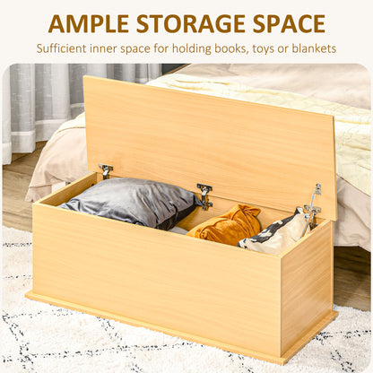 HOMCOM Storage Chest, Large 114L Blanket Box, Shoe Bench with Safety Hinged Lid, Storage Trunk, Bed End Bench for Bedroom, Hallway, Living room, Playroom, 100 x 40 x 40cm, Burlywood