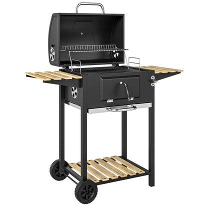 Outsunny Adjustable Charcoal BBQ Grill & Smoker with Warming Rack - Black