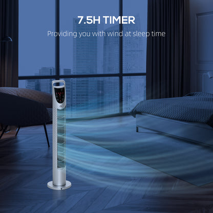 HOMCOM 31" Bladeless Tower Fan | 70° Oscillation, 37.8dB Quiet, 7.5H Timer, Remote Control — Silver