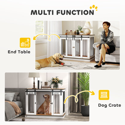 PawHut Dog Crate Furniture | Double Dog Cage with Divider, White