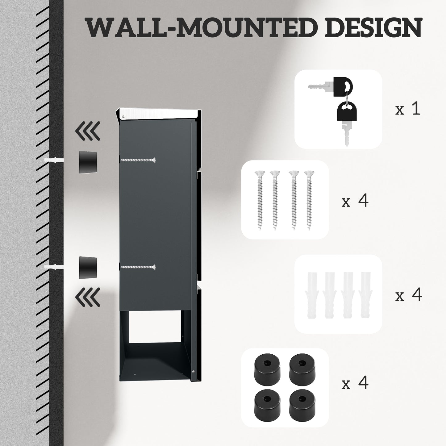 HOMCOM Wall Mounted Post Box - Modern Weatherproof Letterbox with Lock & Keys - Stainless Steel Design for UK Homes