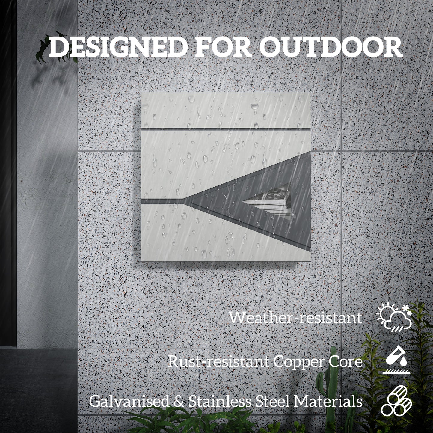 HOMCOM Wall Mounted Post Box - Modern Weatherproof Letterbox with Lock & Keys - Stainless Steel Design for UK Homes