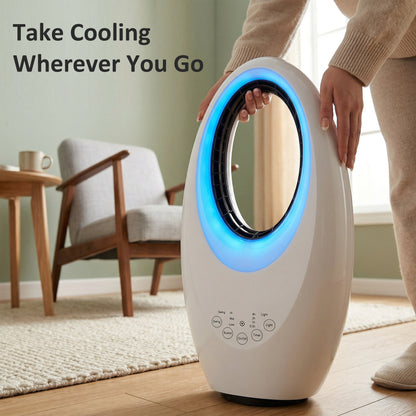 HOMCOM Bladeless Tower Fan with 4-Colour LED Mood Light | 36dB, 6m/s, 60° Oscillation, 7.5H Timer, Remote — White