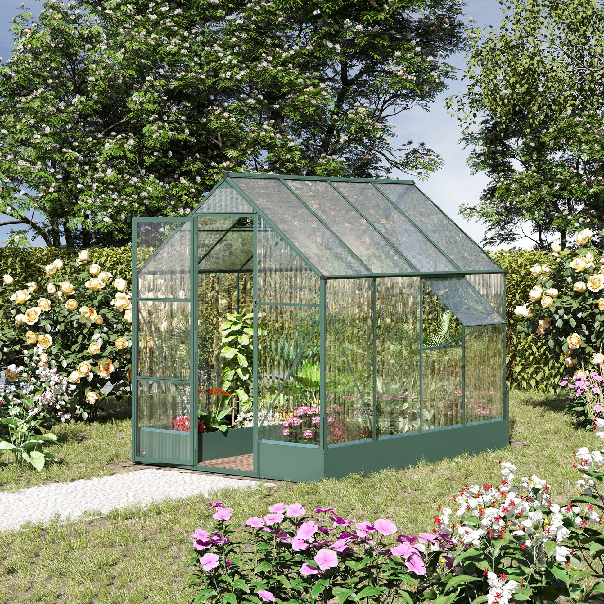 Outsunny six by eight foot polycarbonate walk-in greenhouse - product view 2