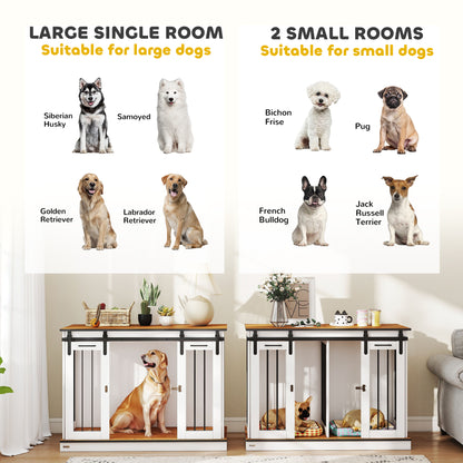 PawHut Dog Crate Furniture | Double Dog Cage with Divider, White