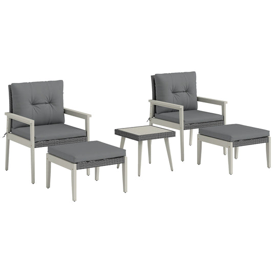 Outsunny 5-Piece Rattan Patio Set | Wood-Top Table