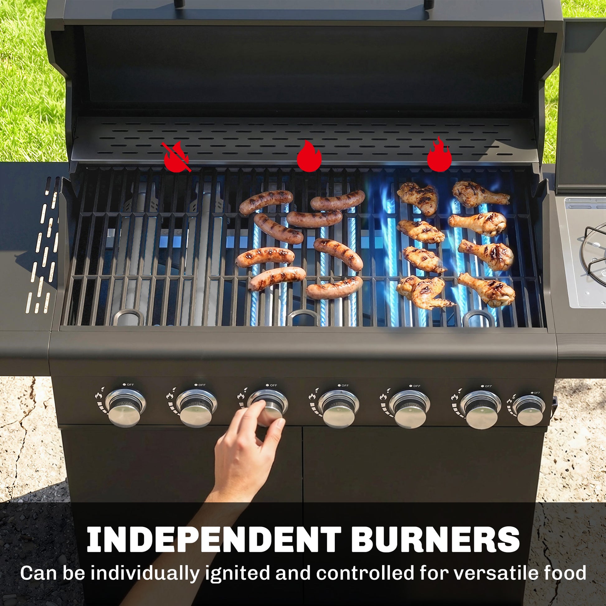 Outsunny six plus one burner gas barbecue grill in black - product view 5