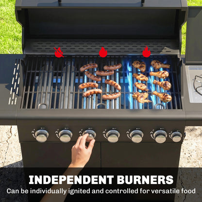 Outsunny six plus one burner gas barbecue grill in black - product view 5