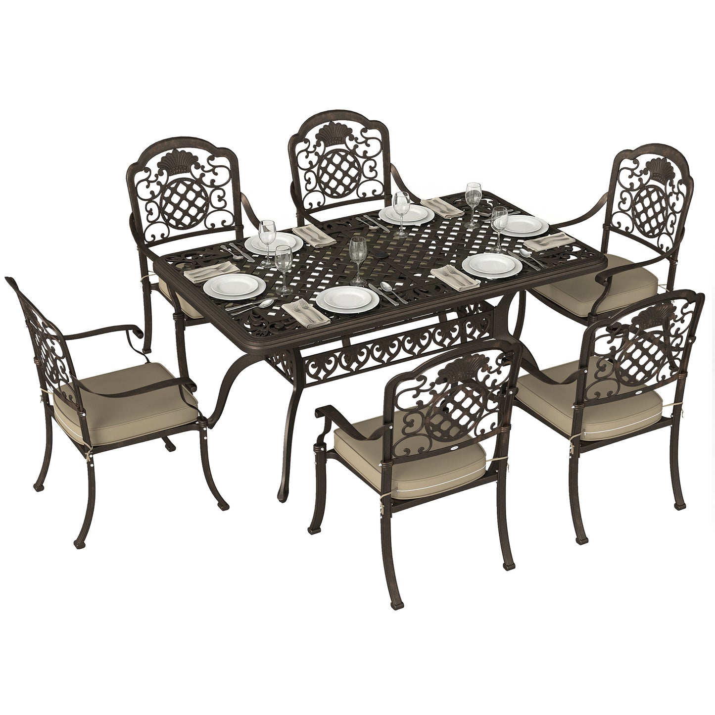Outsunny Garden Dining Set for 6 | Cast Aluminium Bronze